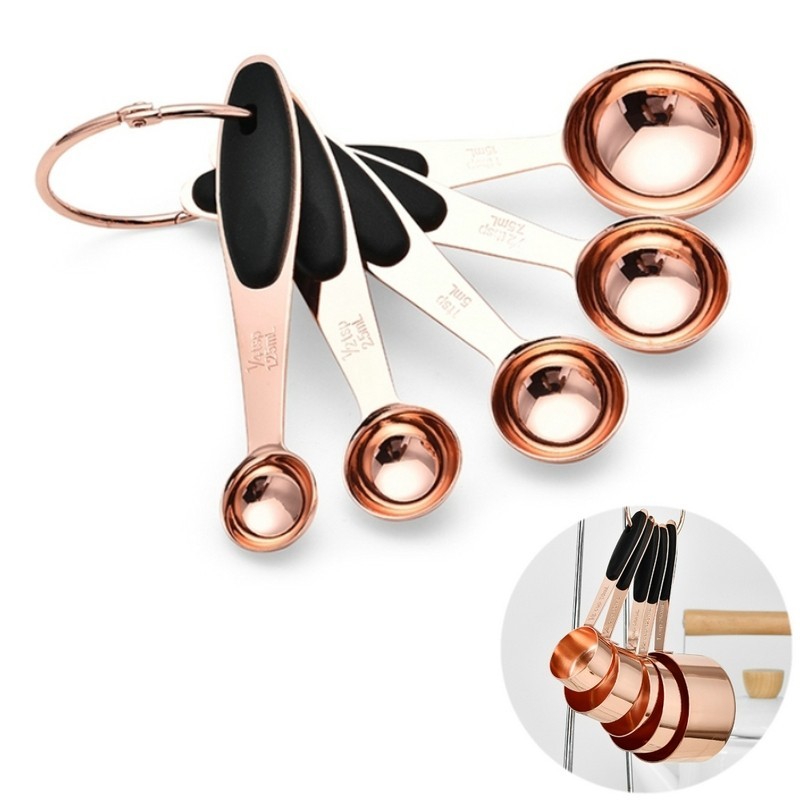5Pcs Stainless Steel Measuring Cups Measuring Spoons Set Rose Gold ...