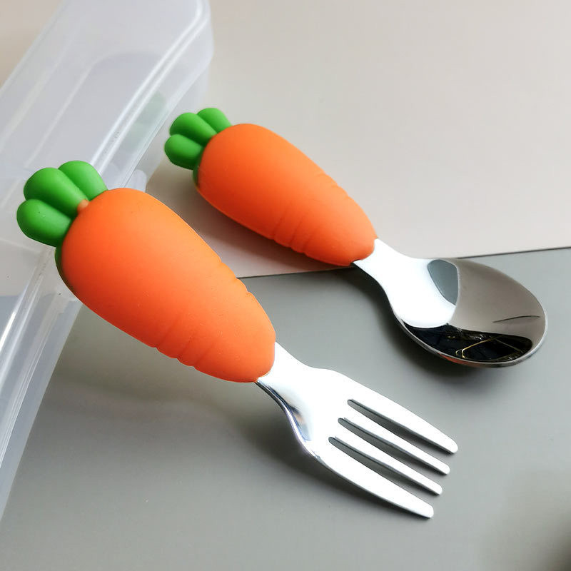304 Stainless Steel Carrot Style Rice Spoon Fork Bay Kids Dinnerware ...