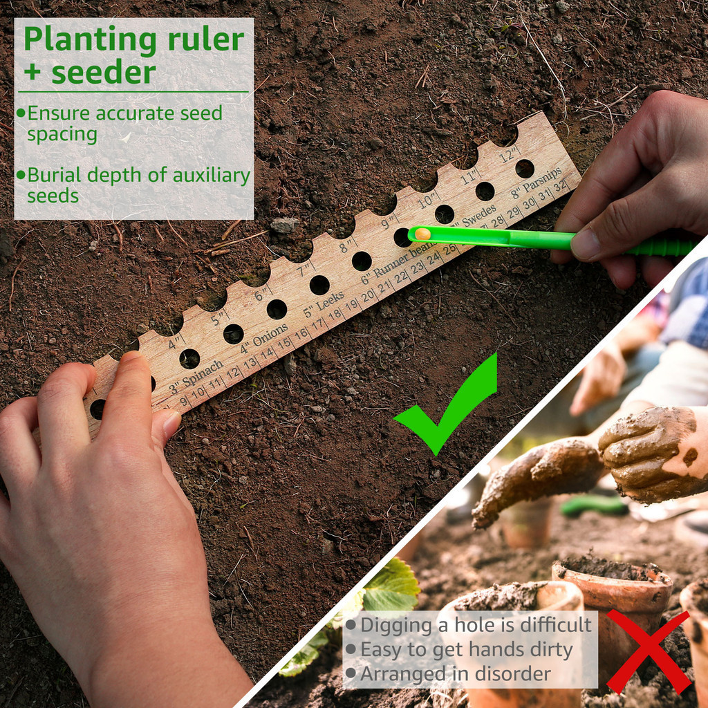 Seed Ruler and Dibber Wood Seed Spacing Ruler with Holes Seeding Dibber ...