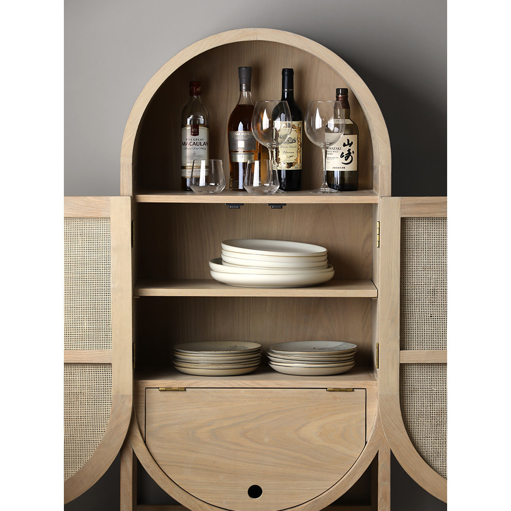 Vintage solid wood rattan round arch closet living room home double ...