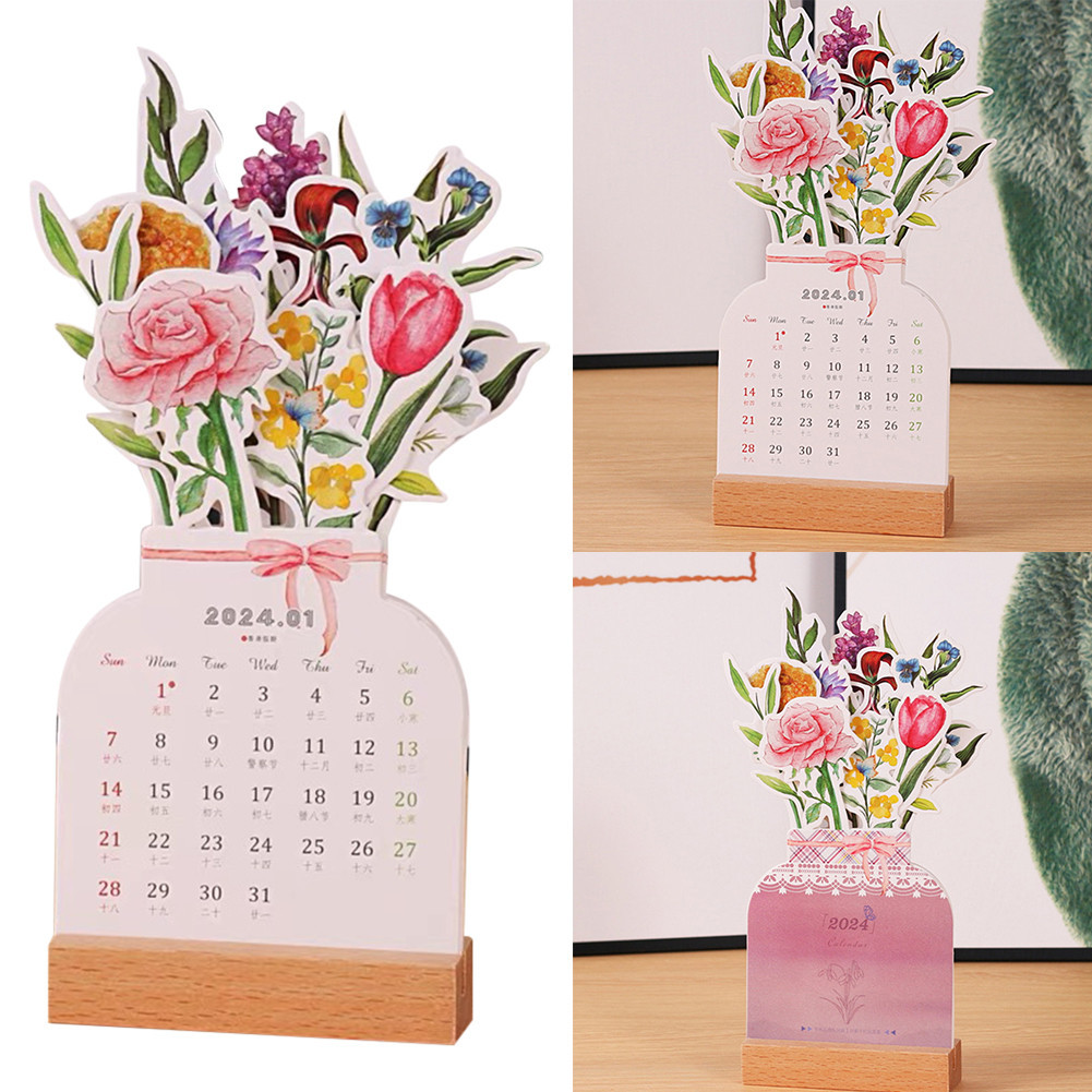 ☏2024 Bloomy Flowers Desk Calendar Decorative Monthly Desk Planner ...