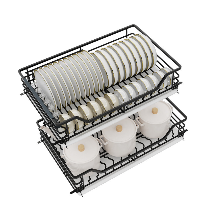 Pulling basket kitchen cabinet double-layer drawer type bowl rack 304 ...