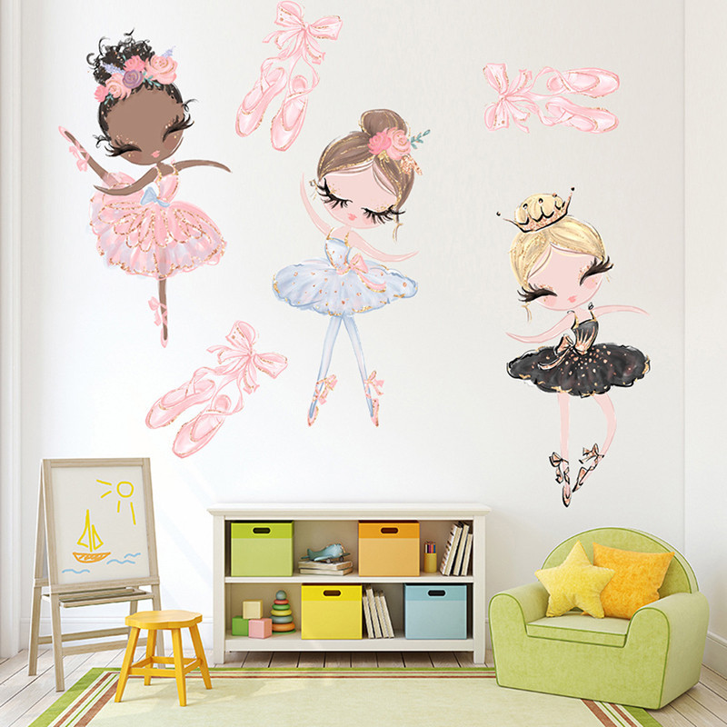 Ballet Dancer Wall Stickers for Kids Rooms Cartoon Girl Wall Stickers ...