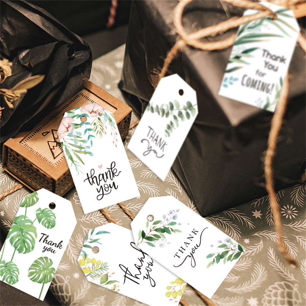 50Pcs Paper Gift Tags Thank You Hang Tags Green Plant Packaging Card ...