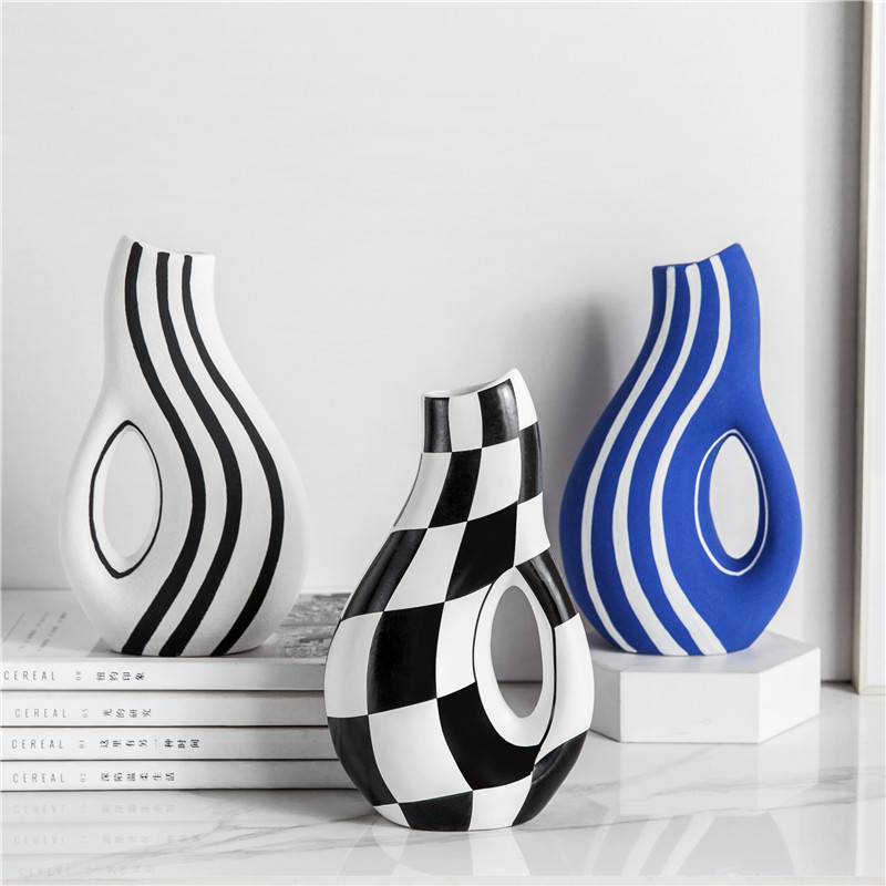 Medieval Checkerboard Pattern Vase Modern Home Living Room Decoration ...