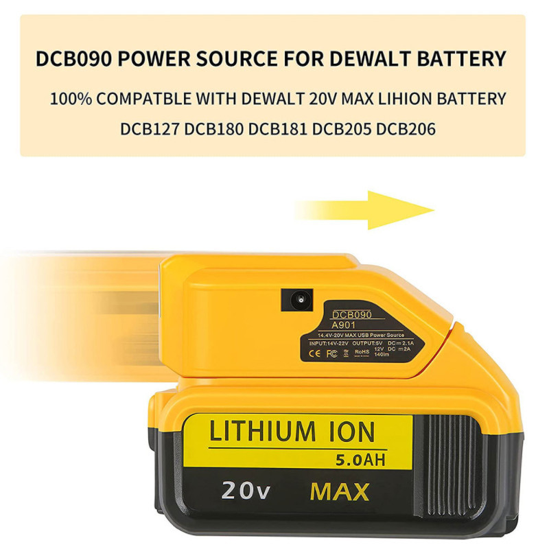 Replacement DCB090 Power Source Converter for Dewalt 18V 20V Max Li-ion ...