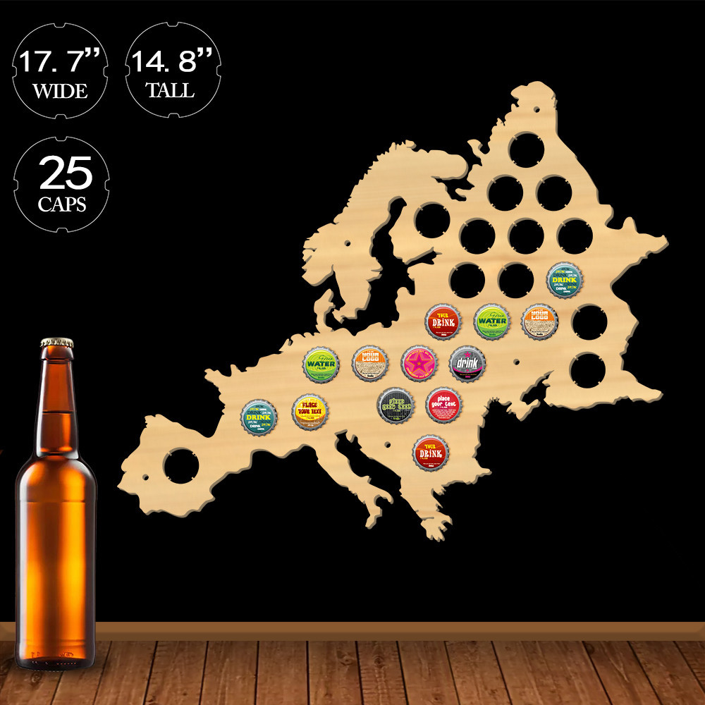 Euro Wood Map Cap Catcher European Beer Cap Map Pub Bar Wooden Wall ...