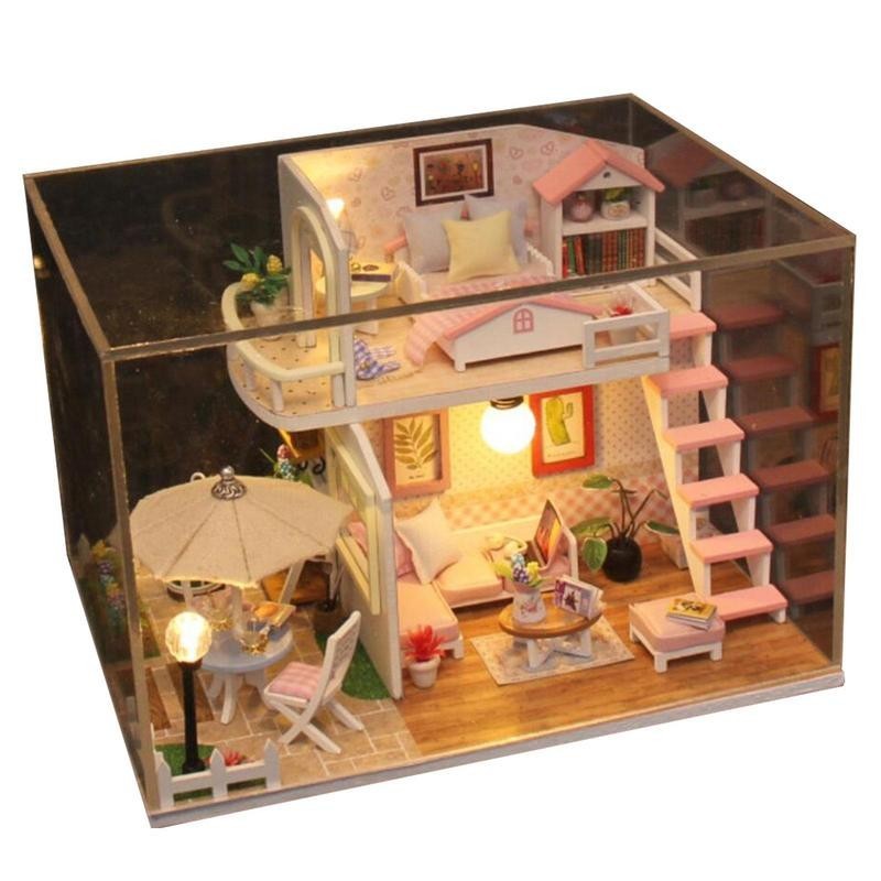 Wooden Doll Houses Kit Led Lighted DIY Miniature House Kit Handmade ...