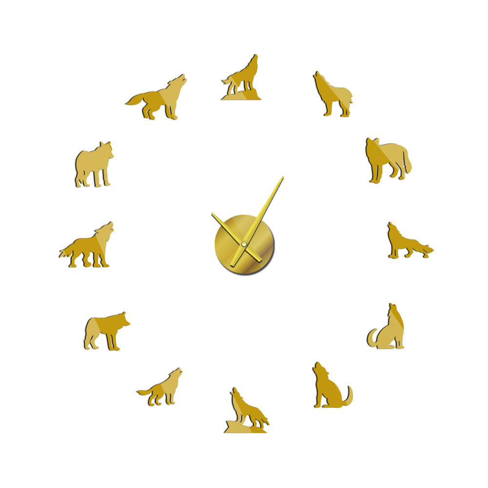 ♠DIY Howling Wolf Large Wall Clock Modern Design Different Wolf Pose ...