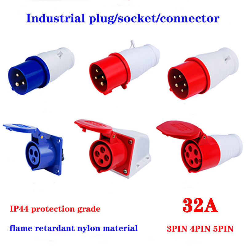 32A Industrial Plugs And Sockets Waterproof Connector 3PIN 4PIN 5PIN ...