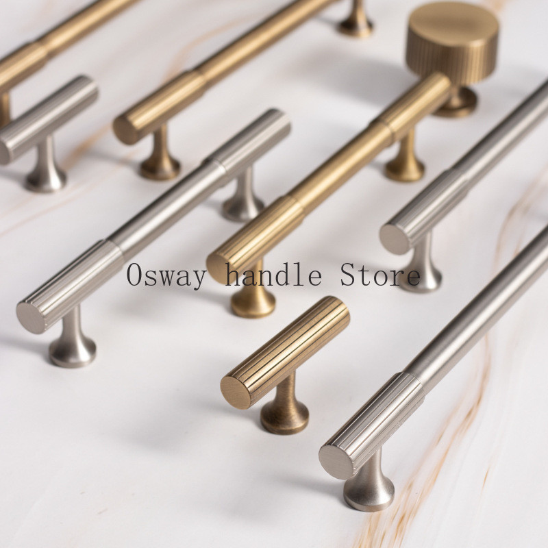 Modern Style/Vertical lines Solid Brass Drawer Knobs T bar Handle ...