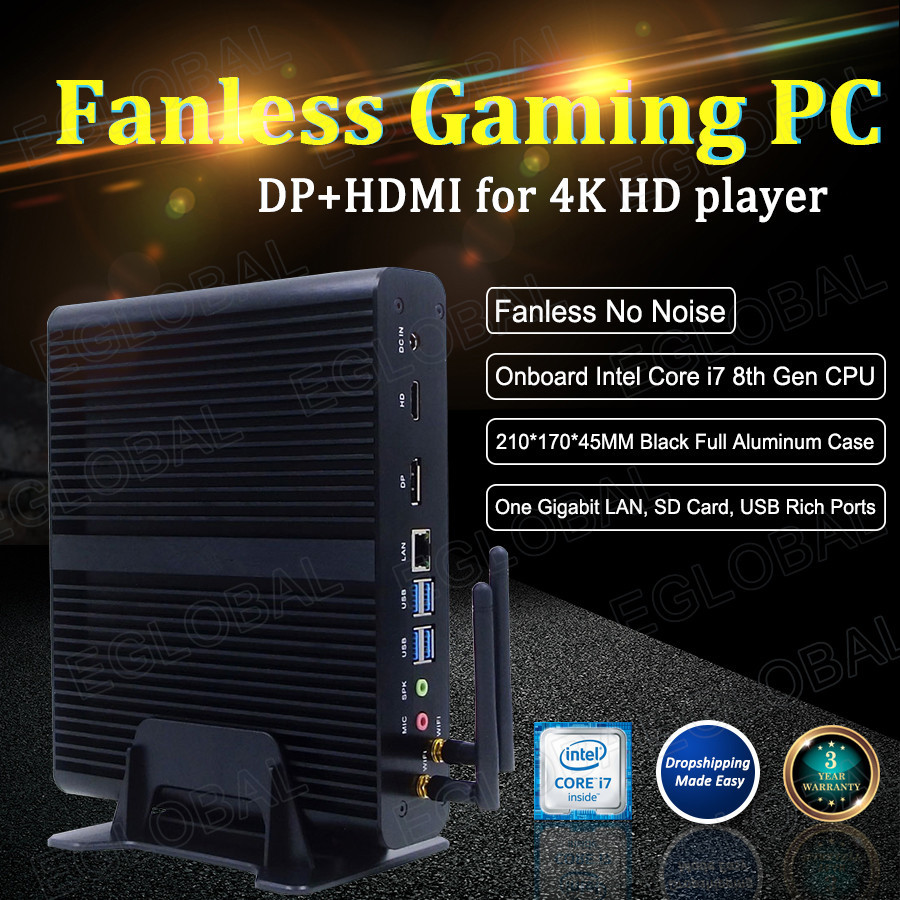 【EGLOBAL Fanless Mini PC with 8th Gen CPU i7 8565U Quad Core Computer ...