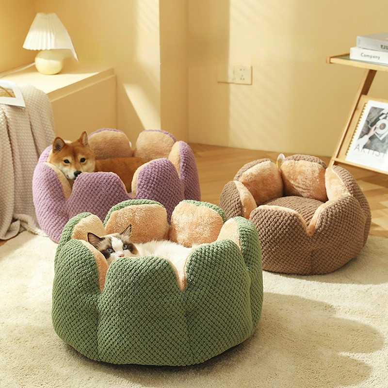 Moveable Cactus Petal Shape Pet Nest Large Space Soft Warm Sleeping Cat ...