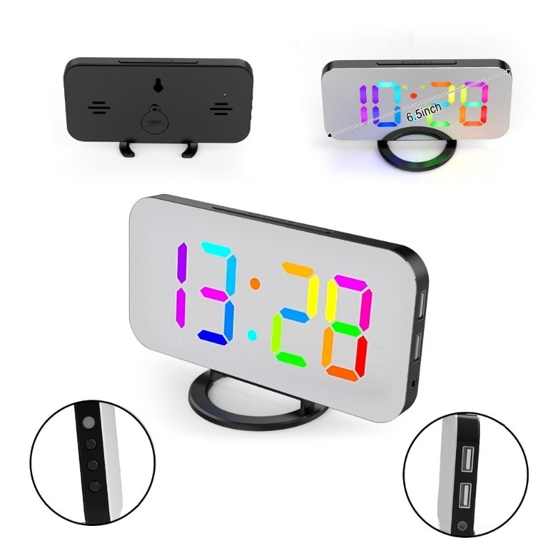 Digital Clock Large RGB Colorful Display LED Electric Alarm Clocks ...