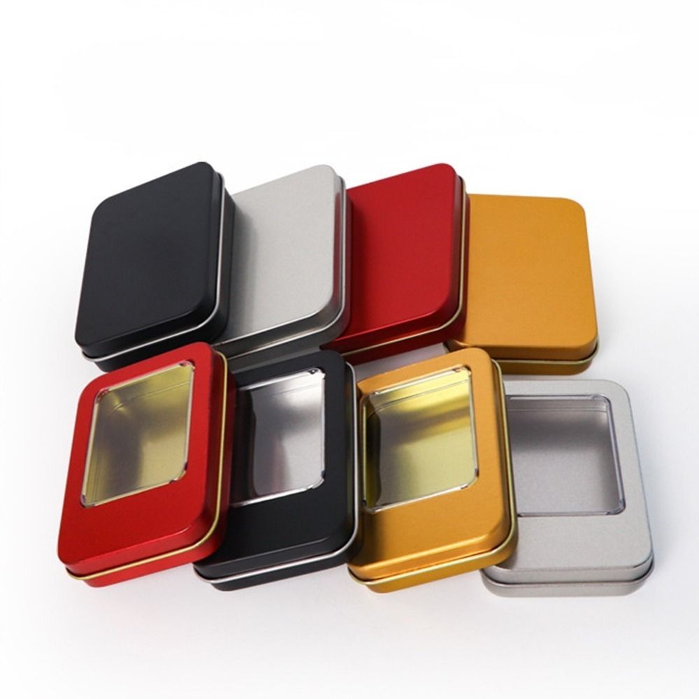 ☌Multicolor Tinplate Storage Box with Clear Window Top Metal Tin Can