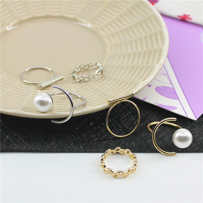Trendy Gold Pearl Rings Set For Women Simple Adjustable Joint Knuckle ...