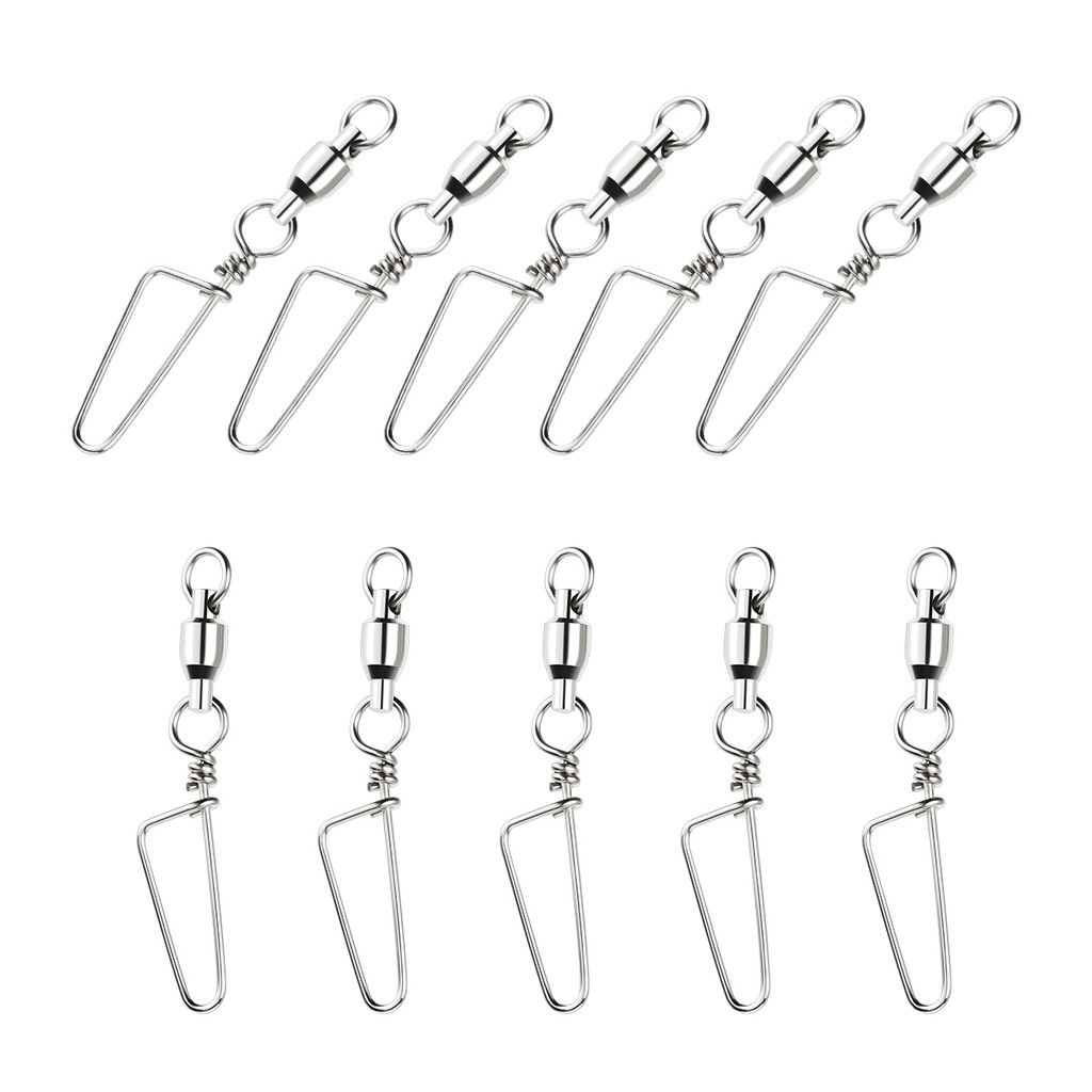 10PCS Stainless Steel Fishing Connector Pin Bearing Rolling Swivel Snap ...