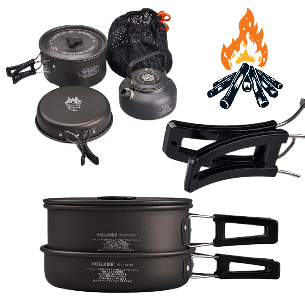 3Pcs/Set Camping Cookware Set with Water Kettle Portable Cookware Kit ...