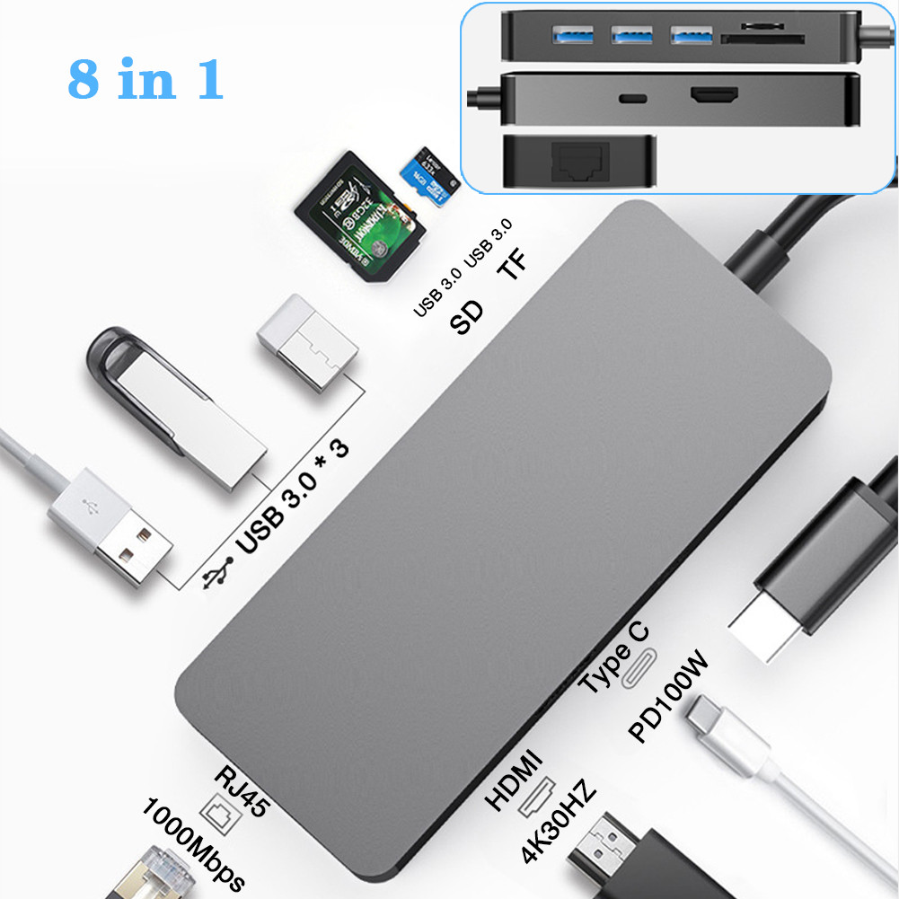 USB 3.0 Type C HUB USB C Docking Station to HDMI 4K 30HZ Type C to RJ45 ...