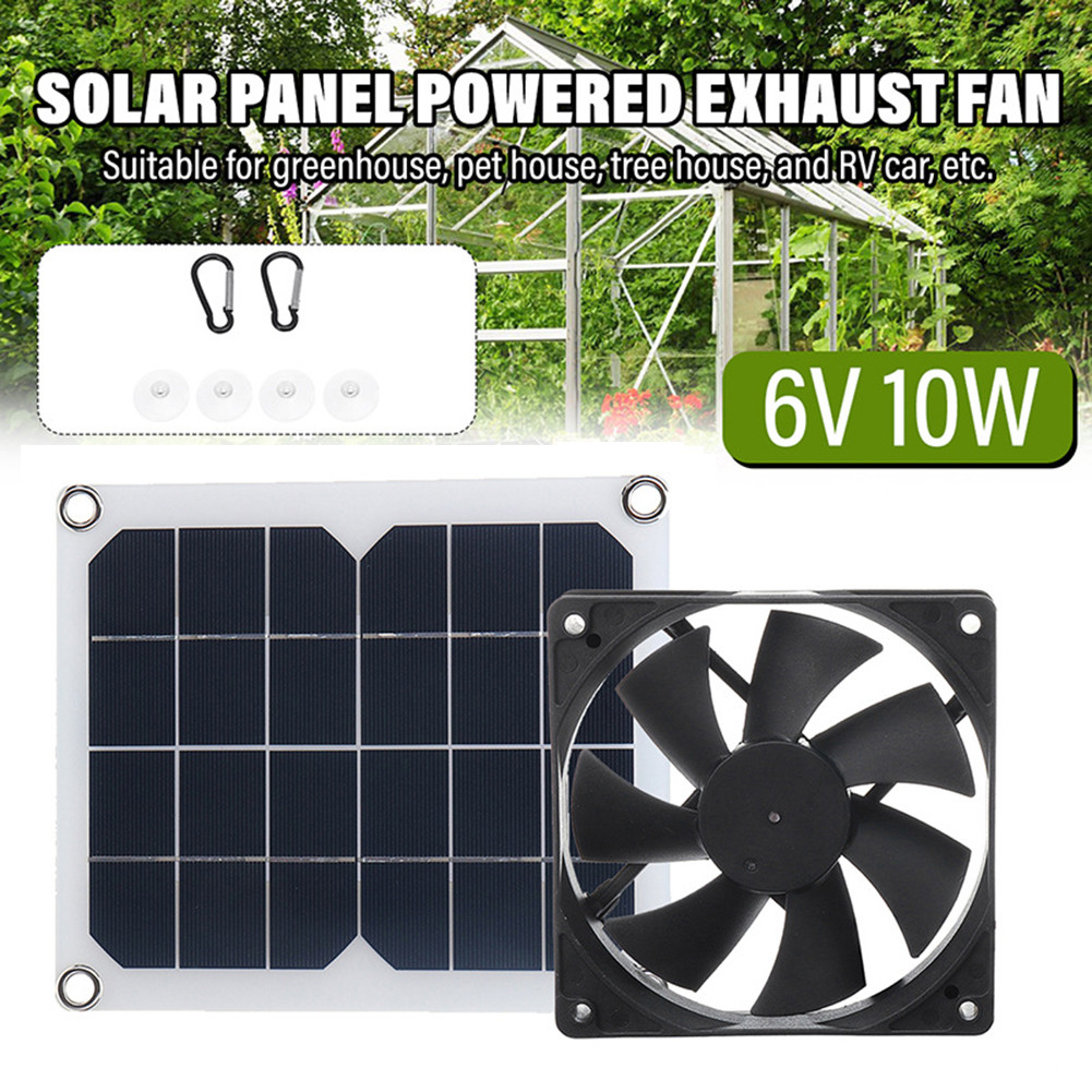 ღ6V 10W Solar Panel Exhaust Fan For Pet Room Greenhouse RV Roof Exhaust