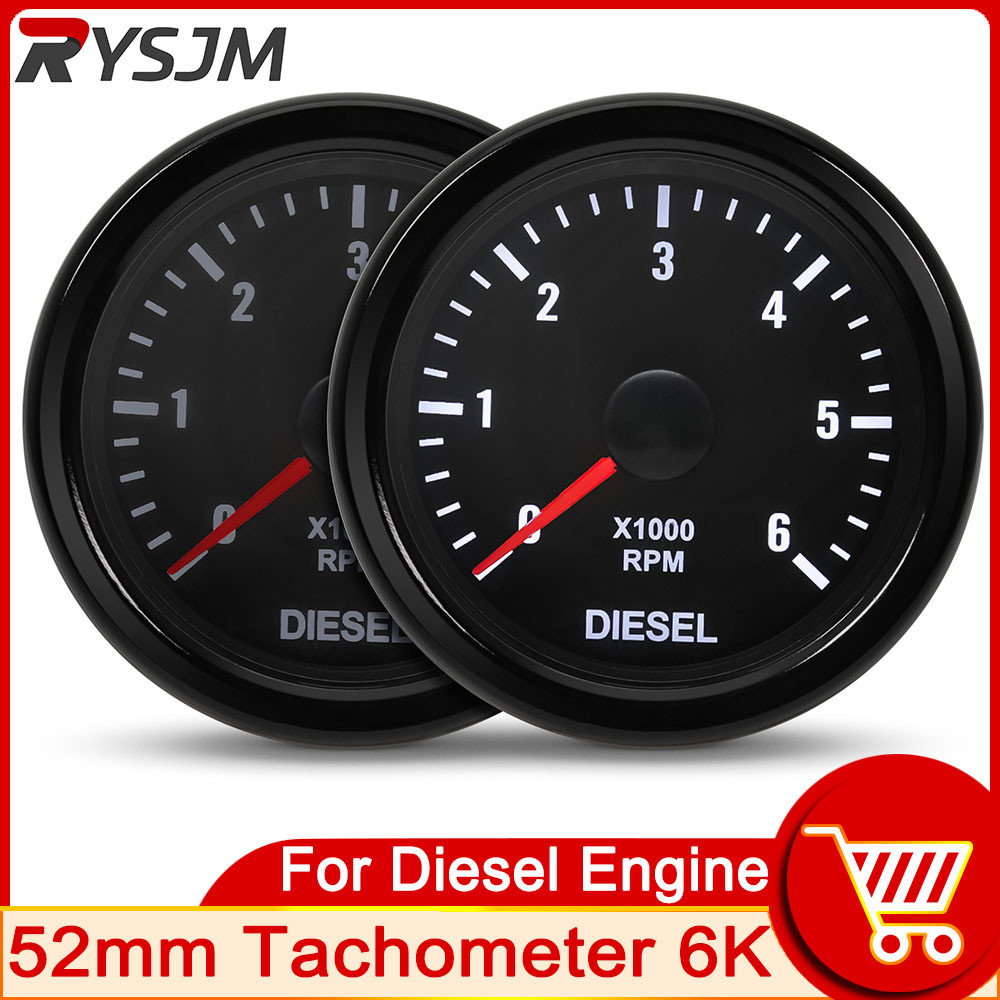 ☹For Diesel Motor Engine 52mm Auto Tachometer White LED 0-6000 RPM ...