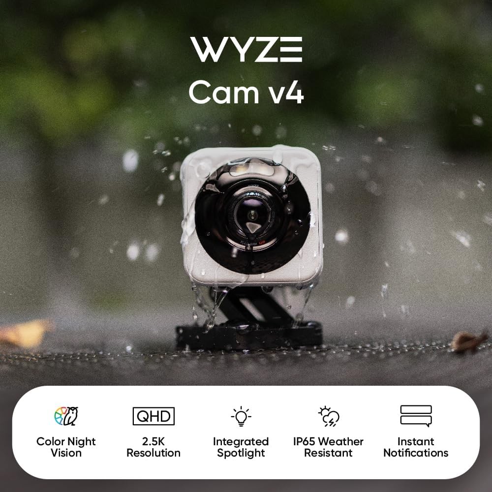 ☫Wyze Cam V4, 2K HD Wi-Fi Smart Home Security Camera, Indoor/Outdoor ...