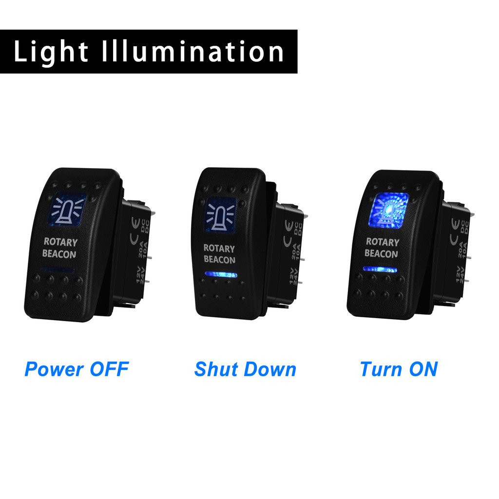 Rotary Beacon Rocker Switch 12v/24v Blue Led SPST 5P ON OFF For Car ...