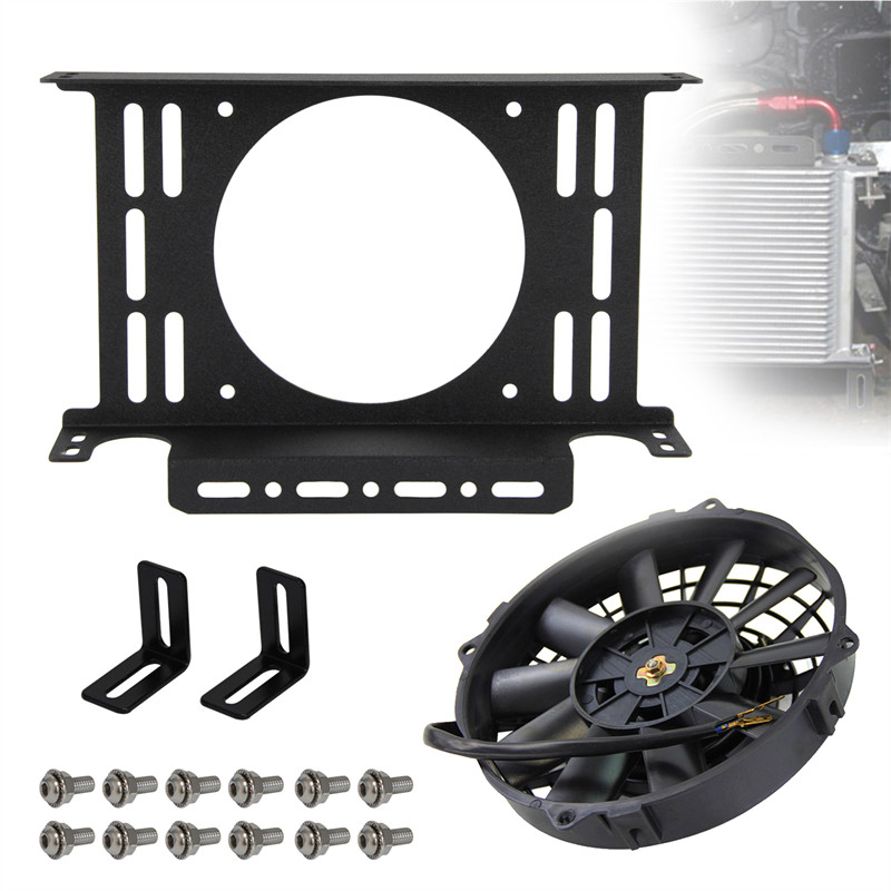 ☺Universal 25 Row Oil Cooler Mounting Bracket Kit w/ 7\" Electric Fan