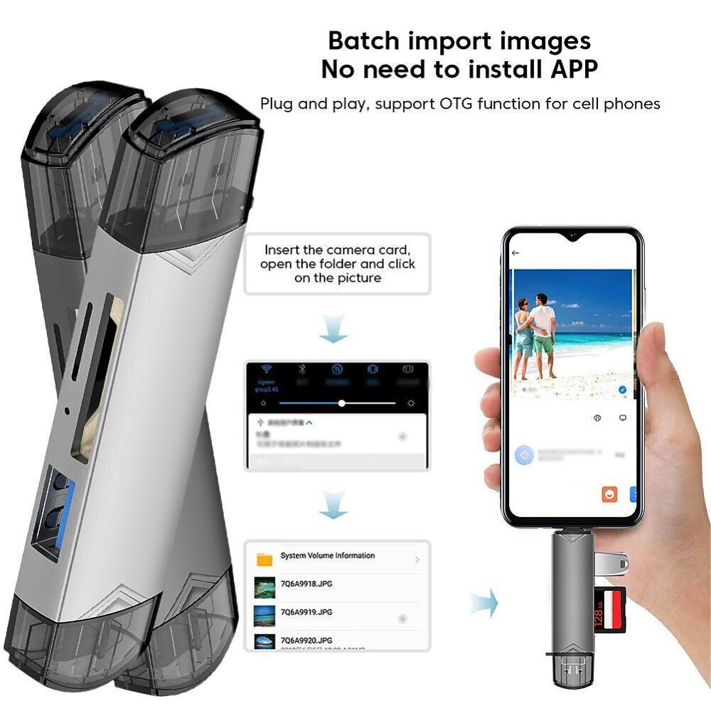 6 In 1 USB Card Reader Mobile Phone Computer Universal USB/Micro/USB-C ...