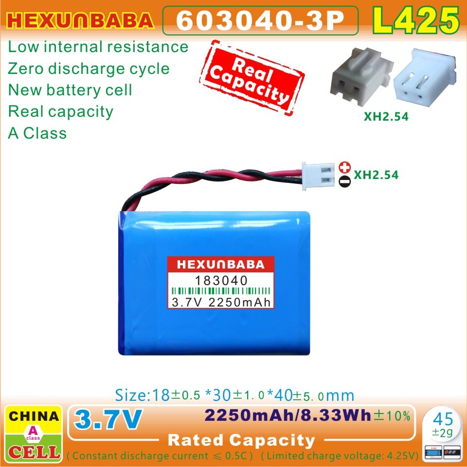 L425] 3.7V 2250mAh 183040 603040-3P XH2.54 2P,Polymer Lithium Ion / Li ...