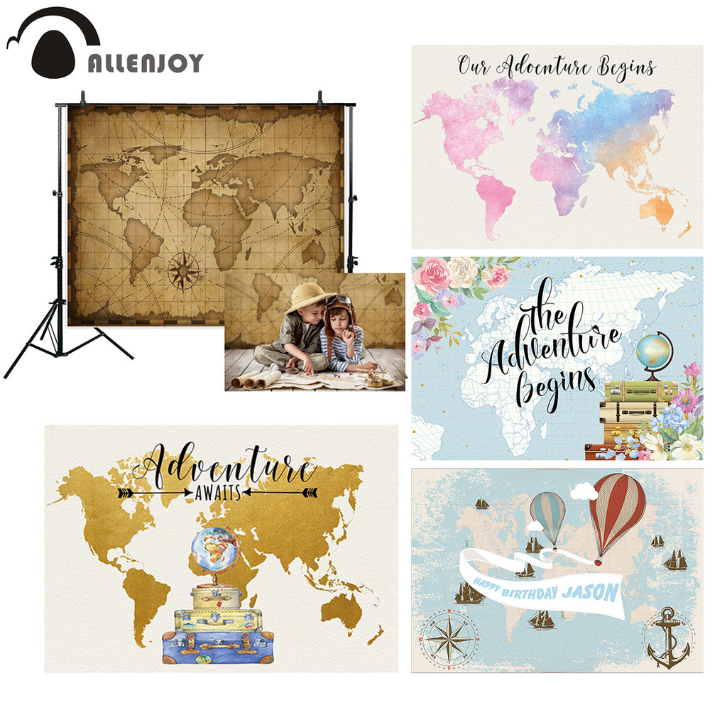Allenjoy Background for Photography World Map Navigation Vintage Travel ...
