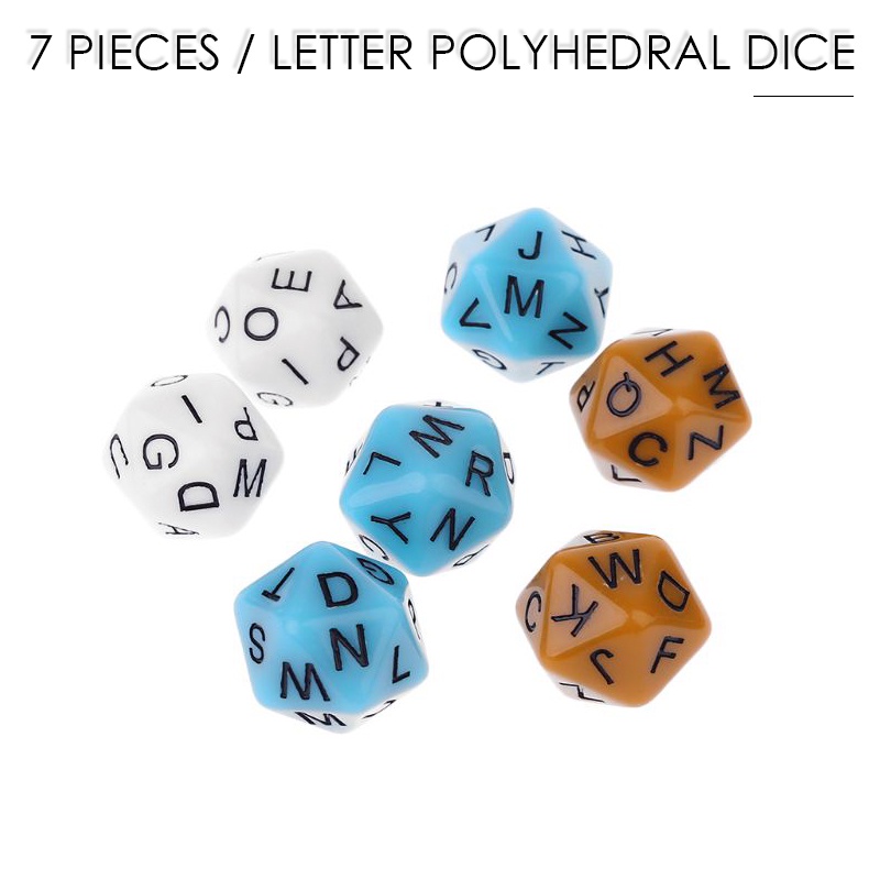 7pcs 20-Sided English Alphabet Letters Dice 3 Colors Acrylic Dice Board ...