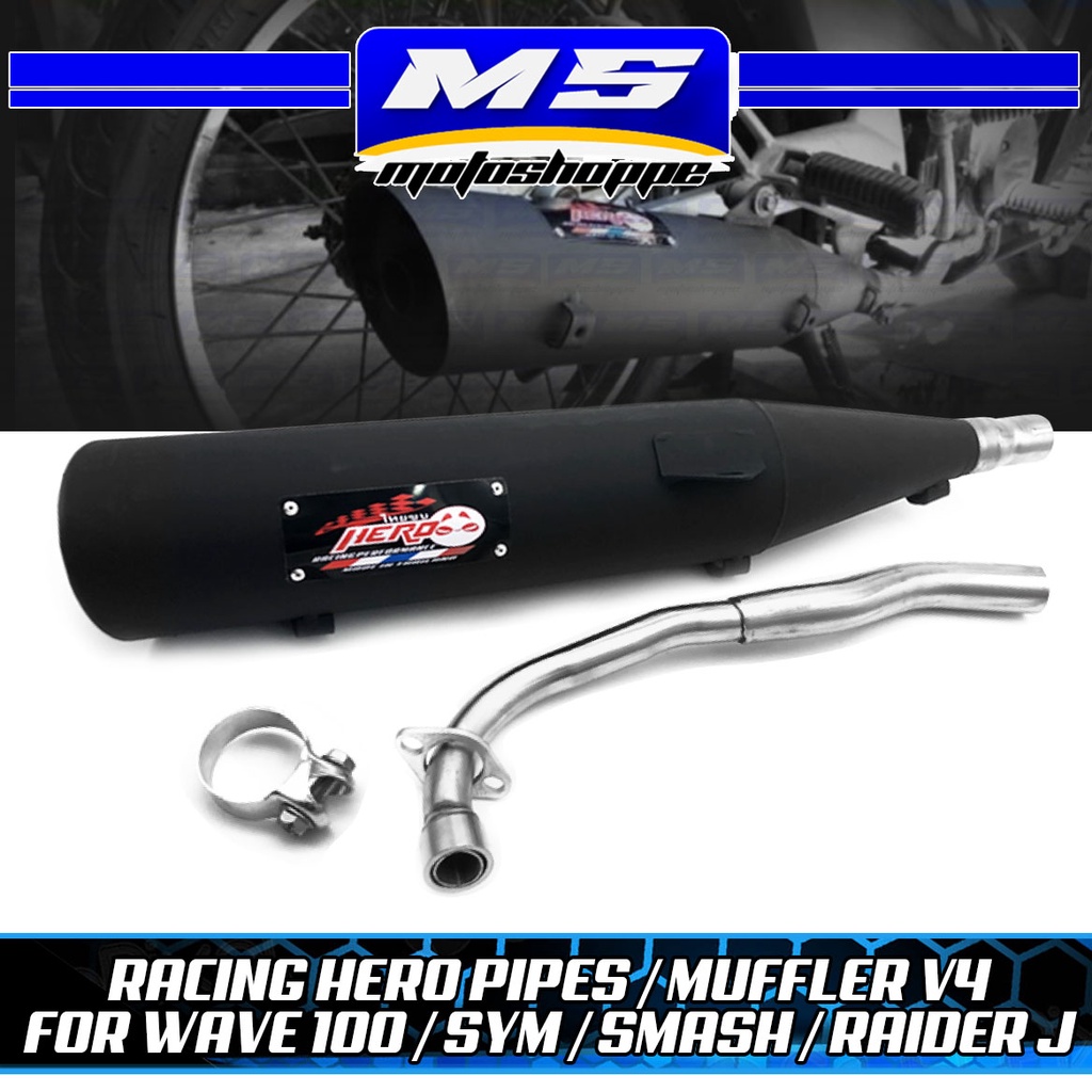 Racing Hero Pipes Muffler V4 For Wave 100symsmash Raider J Motoshoppe Motorcycle Shopee 0910