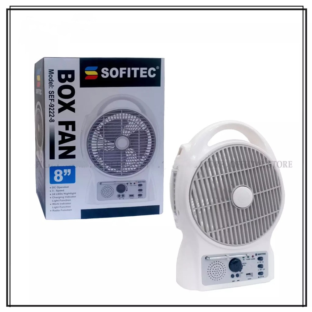 ♣ 8 Inches Rechargeable Fan with FM Radio LED Light Sofitec Portable ...