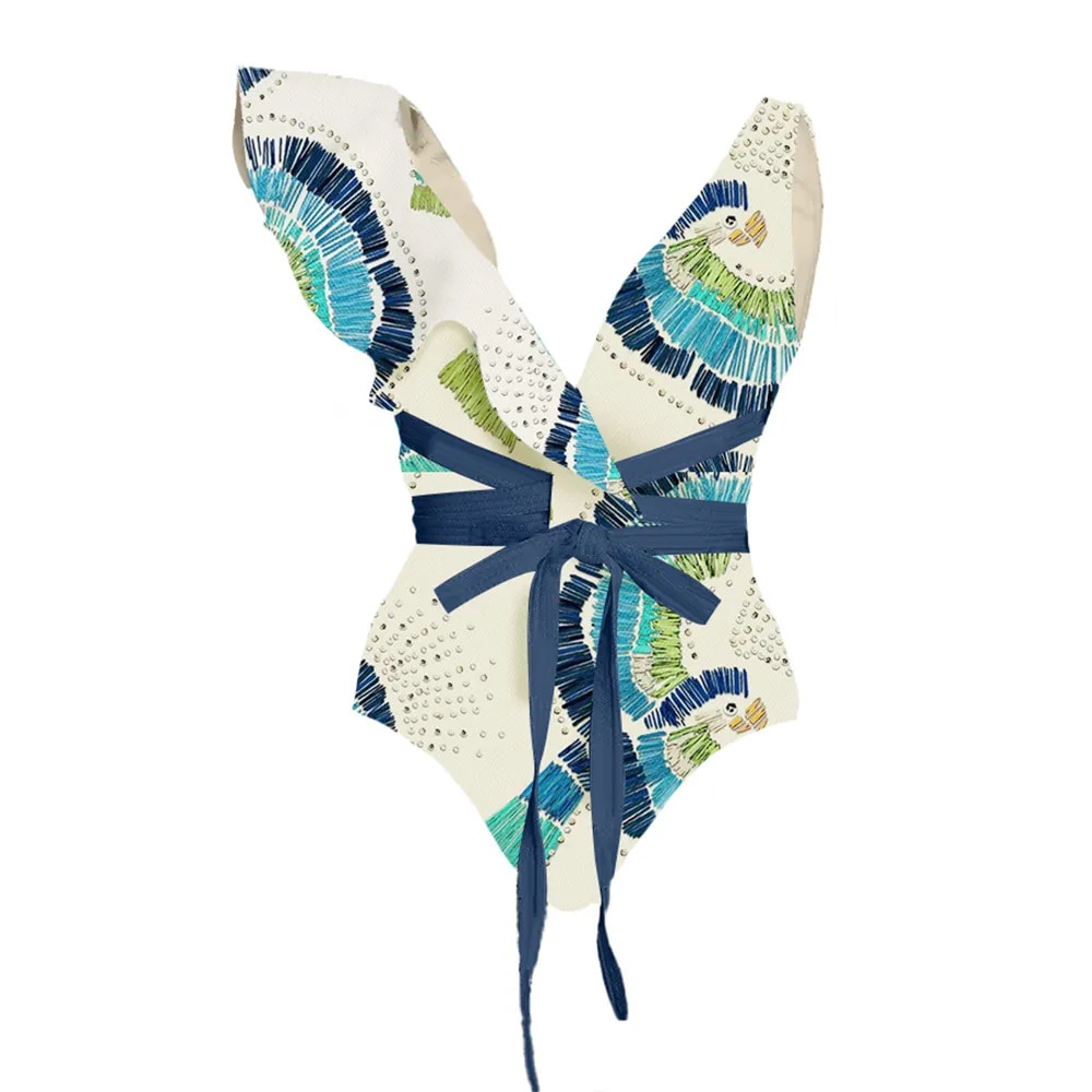 73F 2023 Vintage Deep V Swimsuit Biquini Swimwear Women Designer