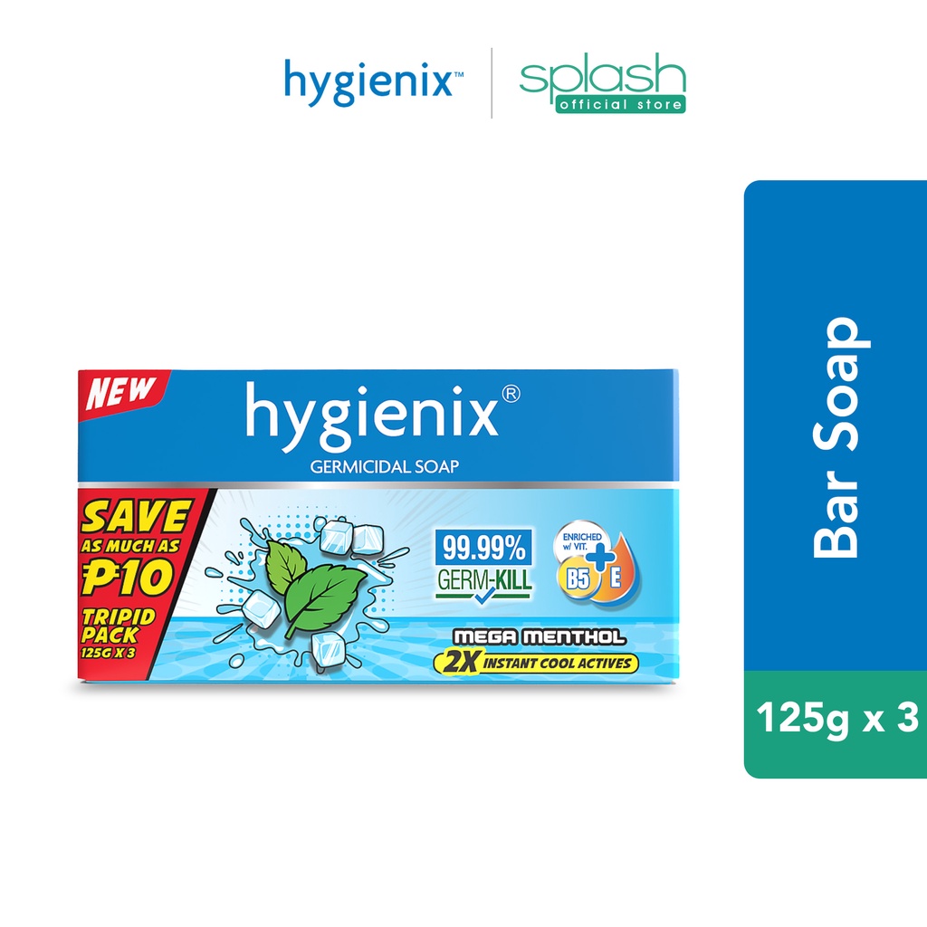 Hygienix AntiBacterial Germicidal Bar Soap with 3x Moisturizer Tripid Pack Mega Menthol 125gx3s Shopee Philippines