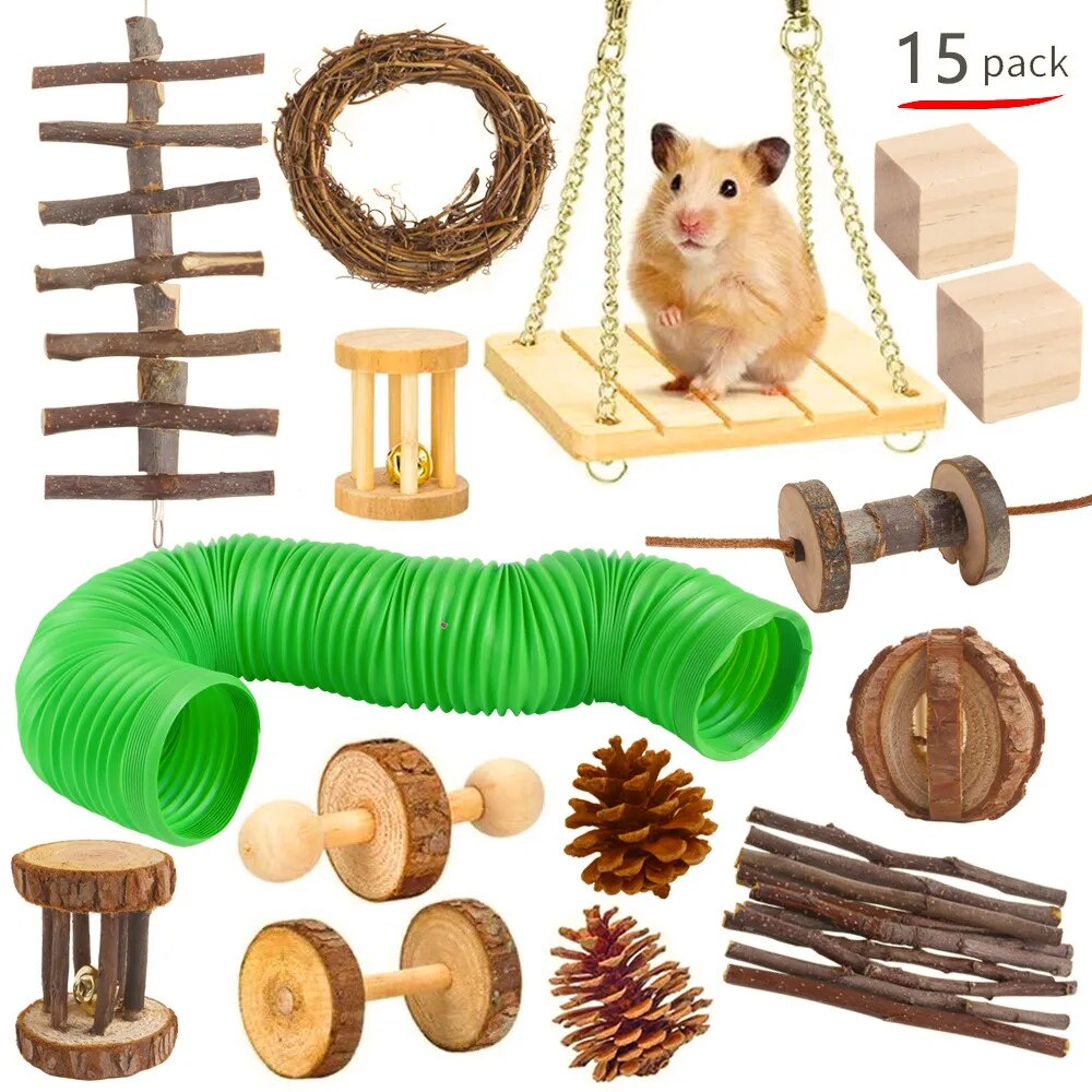 92a Hamster Toy Set Rabbit Guinea Pig Chew Toys Natural Wooden Set Toy