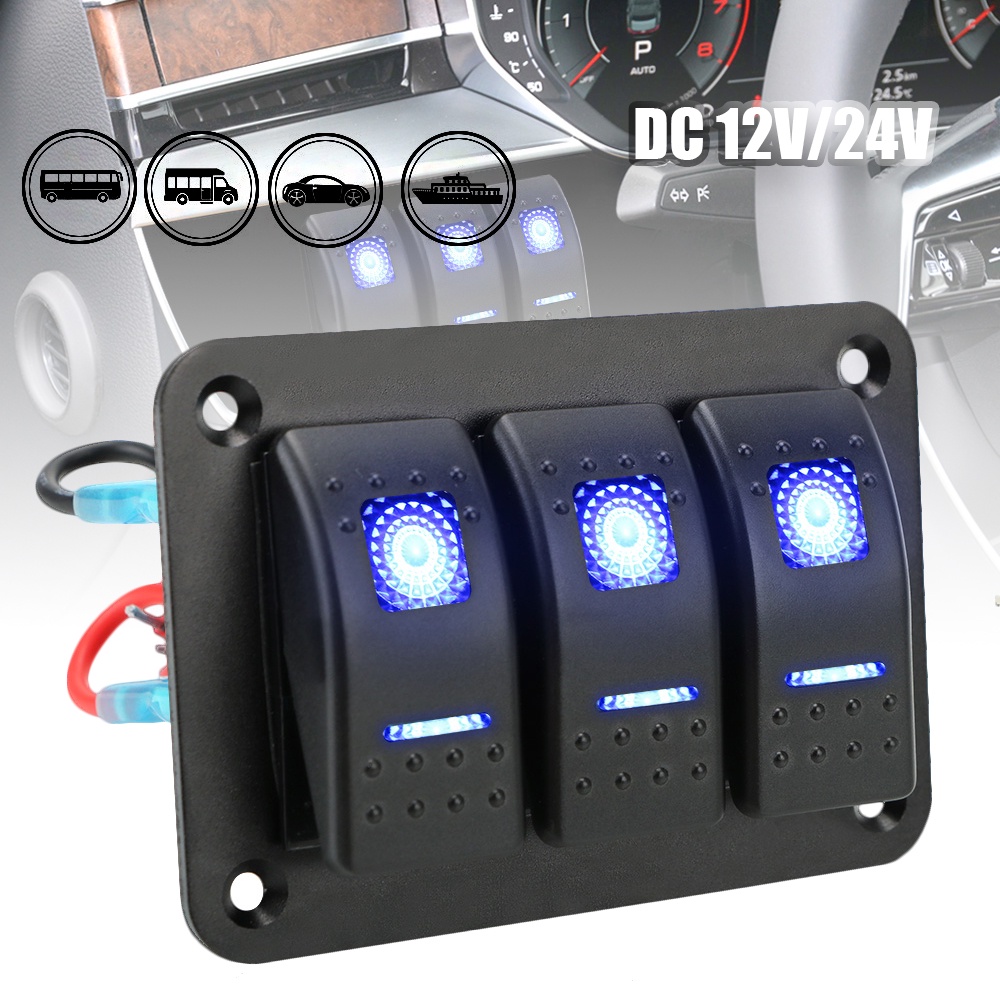 Car Circuit Breaker Overload Protection ON/OFF Lights 3 Gang Rocker