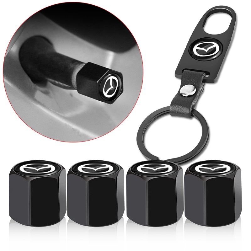 ☫5pcs Car Tire Valve Caps Wheels Stems Air Cover KeyChain For Mazda 2 3
