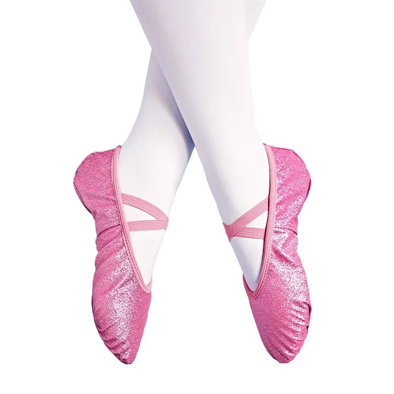 ☸Girls Ballet Shoes Glitter Pink Flat Ballet Dancing Slippers Dance
