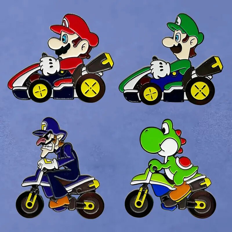 Super Mario Car Race Game Anime Lapel Pins Backpack Jeans Enamel Brooch