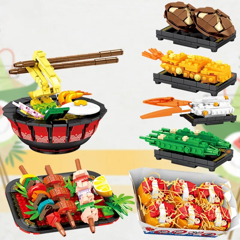 ☽SEMBO Japanese Cuisine Toys Bricks Sushi Ramen Music Box Building