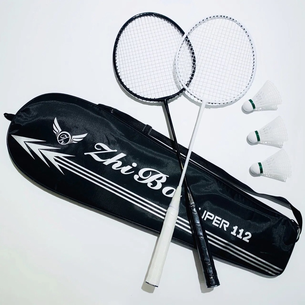 ☫Costeffective Black White Amateur Junior Badminton Racket Free 3pcs