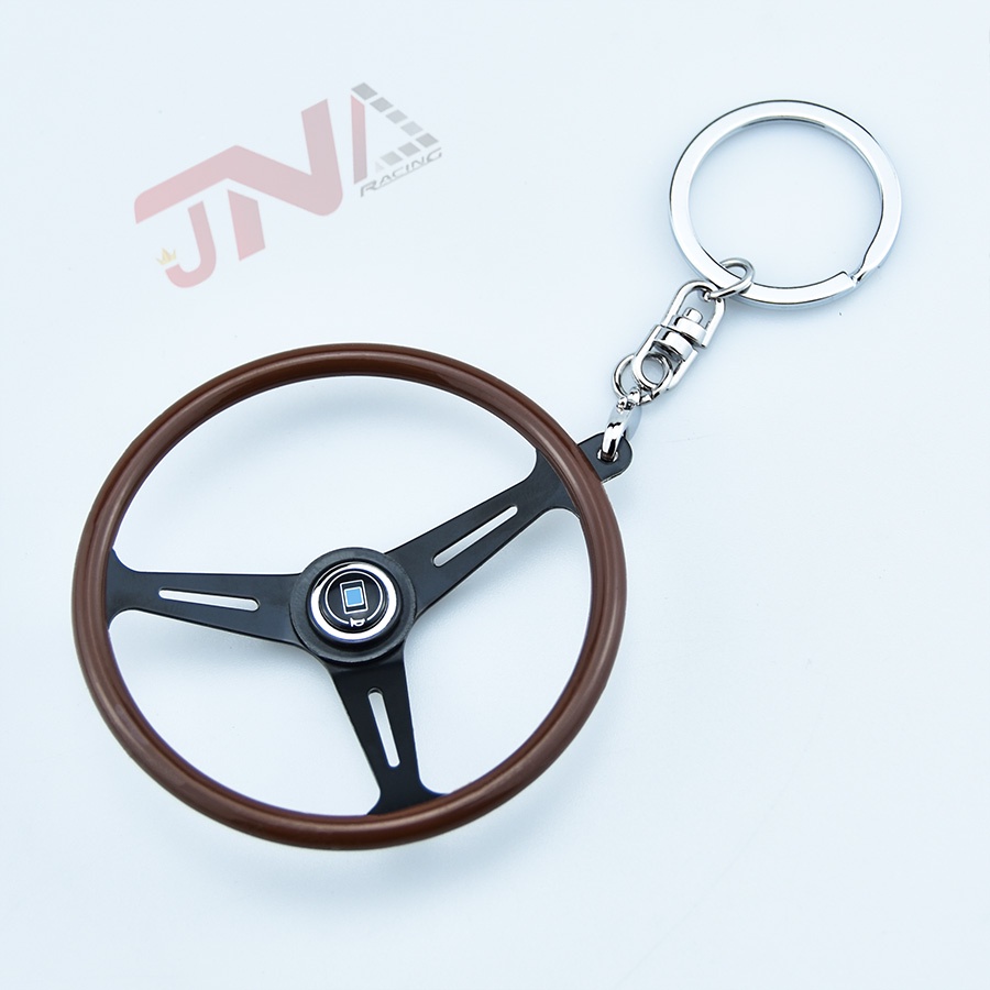 №NEW ND KEYCHAIN KEYRING CLASSIC STEERING WHEEL WOOD LOOK SILVER BLACK ...