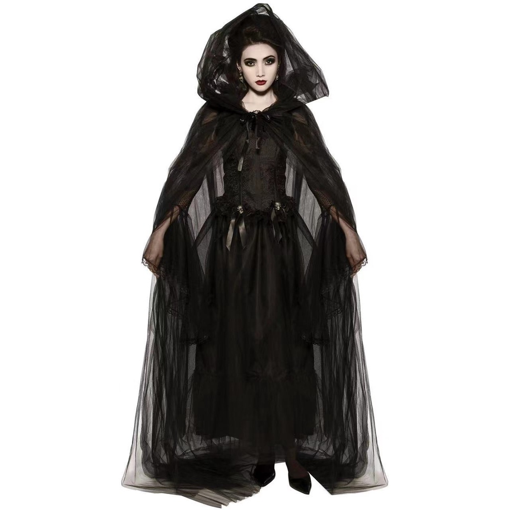 Womens Corpse Bride Costume Halloween Ghost Bride Witch Vampire Black Dress Scary Halloween 1465