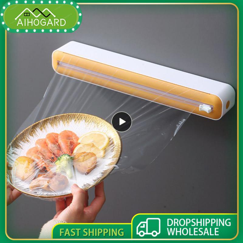 ☍2In1 Plastic Wrap Dispenser Cling Film Dispenser Cutter Saran Wrap ...