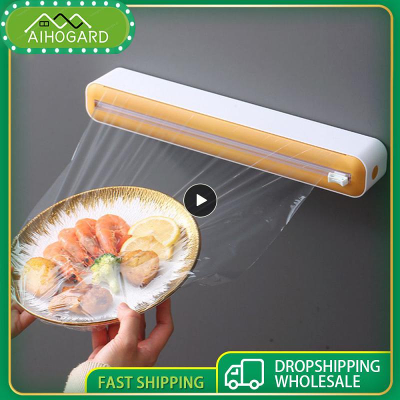 ☍2In1 Plastic Wrap Dispenser Cling Film Dispenser Cutter Saran Wrap