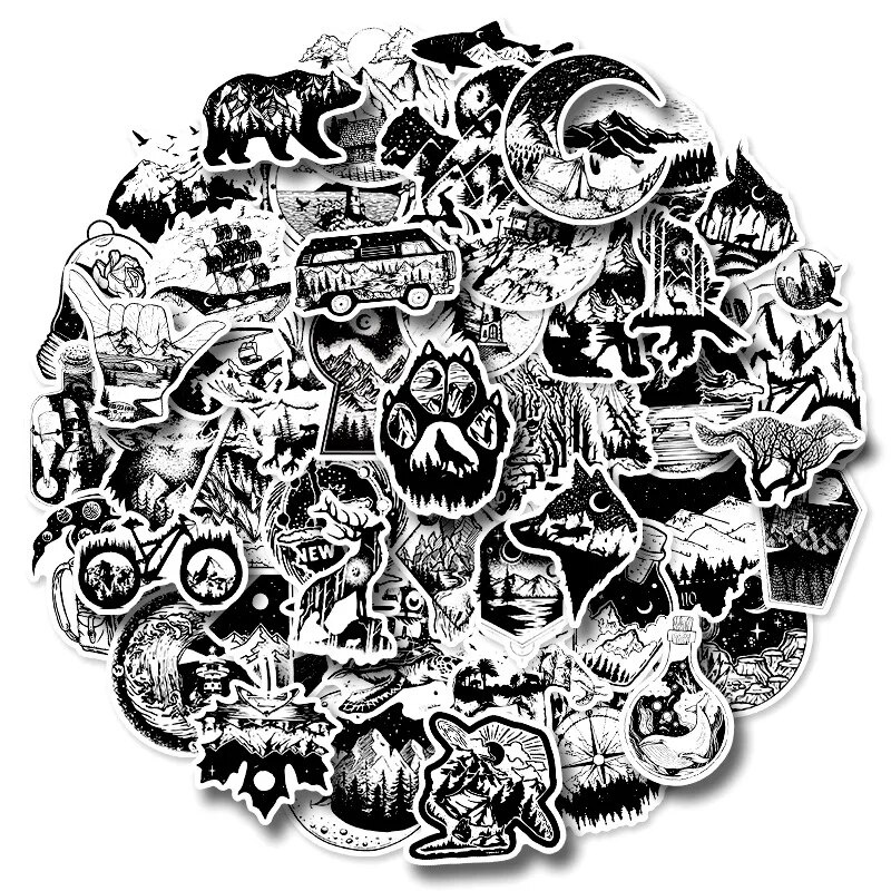 50Pcs/Lot Black and White Gothic Stickers Waterproof Vinly Stickers For ...