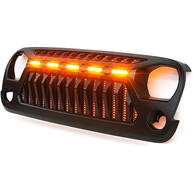 ⚕Bumper Mesh Grills With Amber LED Lights ABS For Jeep Wrangler JK 2007
