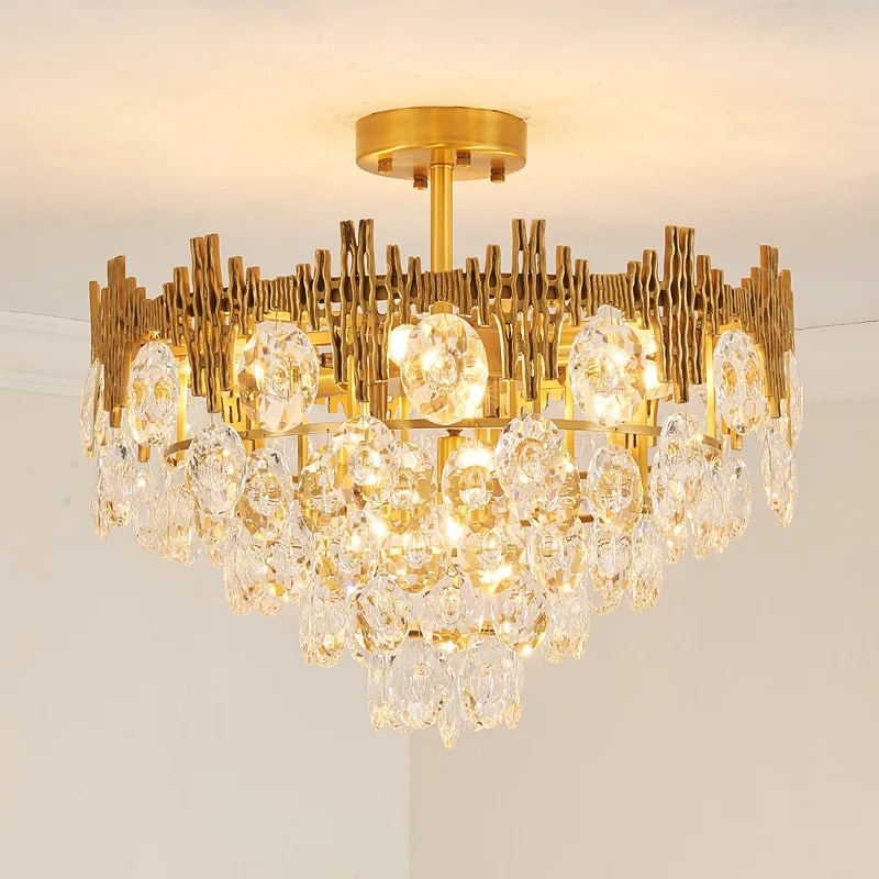 ️French style copper crystal ceiling lamp luxury design modern villa ...